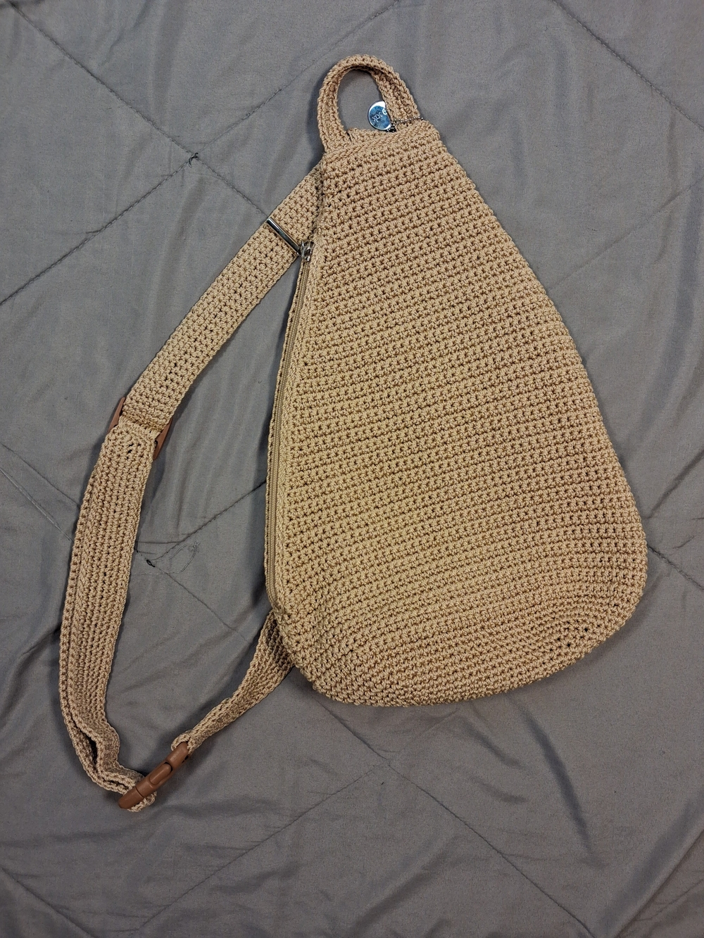 The Sak Geo Woven Tan Crochet Sling Bag Crossbody